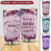 Grandma- Mom Heart With Sweet Kids, Being A Nana Makes My Life Complete, Multi Colors Personalized Glitter Tumbler