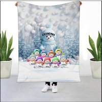 Christmas Blue Vibe Snowman Grandma Mom Colorful Kids Personalized Fleece Blanket