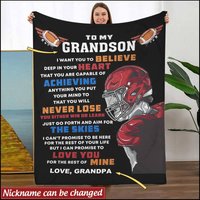 Rugby Football Gift For Grandson From Grandpa Personalized Fleece Blanket