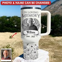 Memorial Upload Photo Wings In Loving Memory Personalized Tumbler With Straw