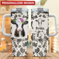 Personalized Love Cow Breeds Cattle Farm Cowprint Pattern Tumbler With Straw