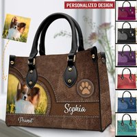 Custom Upload Photo Cute Dog Puppy Personalized Leather Handbag