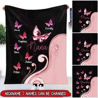 Grandma With Grandkids Butterflies Personalized Fleece Blanket