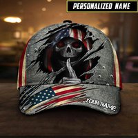 American Flag Skull Custom Name Classic Baseball Cap 3d
