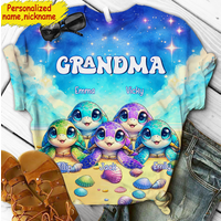 Cute Little Turtle Grandkids Personalized 3d T-shirt Gift For Grandmas