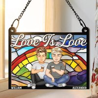Stained Glass Rainbow Couple Love Is Love - Personalized Suncatcher Ornament