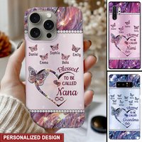 Sparkling Grandma- Mom Heart Butterfly Kids Personalized Glass Phone Case
