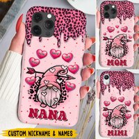 Dripping Leopard Cupid Grandma Gnome With Sweet Hearts Grandkids Personalized Phone Case