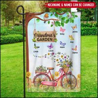 Grandma Mom Bicyle With Butterfly Kids Nana Memaw's Garden Personalized Flag