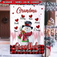 Red Snowman Grandma Nana Abuela Sweet Heart Kids, Grandkids Make Life More Grand Personalized Flag