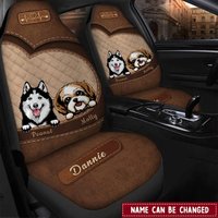 Personalized Dog Mom Puppy Pet Dogs Lover Texture Leather Car Seat Cover