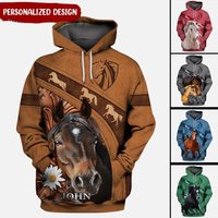 Love Horse Breeds Custom Name Hoofprint Leather Pattern Personalized 3d Hoodie