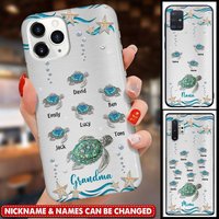 Cute Sea Turtle Grandma With Grandkids Name Ocean Animal Personalized Glass Phone Case