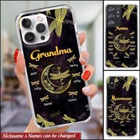 Personalized Grandma Mom Nana Grandkids Dragonfly Moon Phone Case