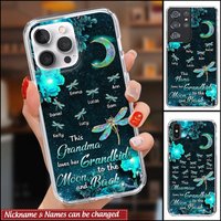 This Grandma Love Her Grandkids To The Moon & Back Personalized Dragonfly Phone Case