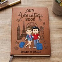 Our Adventure Book Travel Couples - Personalized Leather Journal Cover Notebook, Print Notebook