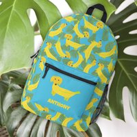 Tropical Banana Dogs Cute Patterned Custom Name Kids Printed Backpack