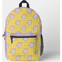 Groovy Yellow Purple Modern Floral Personalized Name Printed Backpack