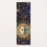 Celestial Gold Blue Sun Moon Faces Personalized Name Yoga Mat