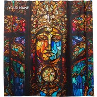 Fantasy Cute Stained Glass Window Customizable Text Shower Curtain