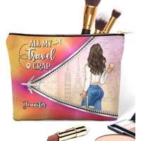 All My Travel Crap Custom Funny Gift For Traveling Lovers Women Personalized Makeup Bag