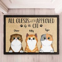 All Guests Must Be Approved By Peeking Cat - Funny Personalized Cat Decorative Mat