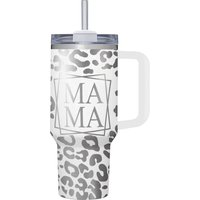 Mama Leopard Full Wrap Laser Engraved On 40oz Tumbler With Handle And Straw. Mom Cup