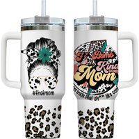 40oz Mom Tumbler With Handle And Straw, Mom Life Tumbler