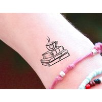 Books Tea Cup Temporary Tattoo