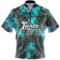Track Teal Honeycomb Quick Ship Coolwick Sash Zip Bowling Jersey