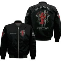 Personalized Firefighter Name, Yourtown Unisex Windproof Bomber Jacket