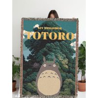 Totoro Woven Blanket, Studio Ghibli Home Decor, Cute Anime Throw, Cozy Bedding, Movie Fan Gift