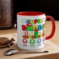Personalized Super Daddio Game Mug, Custom Kids Name Dad Mug, Super Daddio Mug