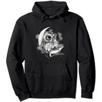 Owl Sitting On The Moon Pullover Hoodie
