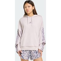 adidas Sudadera Con Gorro Seasonal Essentials 3 Franjas de Tela French Terry Con Estampado de Leopardo Ice Morado - Mujer