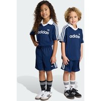 Adidas Loose Pinstripe Tee + Shorts Set Unisex Tracksuits - Blue - Size 6 - 7 Years - Poly Jersey