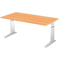 HAMMERBACHER Haziender höhenverstellbarer Schreibtisch buche rechteckig, C-Fuß-Gestell silber 160,0 x 80,0 cm HAMMERBACHER Haziender höhenverstellbarer Schreibtisch buche rechteckig, C-Fuß-Gestell silber 160,0 x 80,0 cm