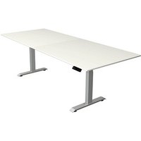 Kerkmann Move 4 elektrisch höhenverstellbarer Schreibtisch weiß rechteckig, T-Fuß-Gestell silber 250,0 x 100,0 cm