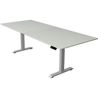 Kerkmann Move 4 elektrisch höhenverstellbarer Schreibtisch lichtgrau rechteckig, T-Fuß-Gestell silber 250,0 x 100,0 cm