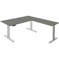 Kerkmann Move 3 tube elektrisch höhenverstellbarer Schreibtisch grafit L-Form, T-Fuß-Gestell silber 180,0 x 80,0 cm