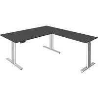 Kerkmann Move 3 tube elektrisch höhenverstellbarer Schreibtisch anthrazit L-Form, T-Fuß-Gestell silber 180,0 x 80,0 cm