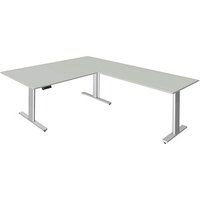 Kerkmann Move 3 tube elektrisch höhenverstellbarer Schreibtisch lichtgrau L-Form, T-Fuß-Gestell silber 200,0 x 100,0 cm