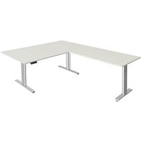 Kerkmann Move 3 tube elektrisch höhenverstellbarer Schreibtisch weiß L-Form, T-Fuß-Gestell silber 200,0 x 100,0 cm