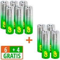 6 + 4 GRATIS: 6 GP Batterien SUPER Mignon AA 1,5 V + GRATIS 4 St. 6 + 4 GRATIS: 6 GP Batterien SUPER Mignon AA 1,5 V + GRATIS 4 St.