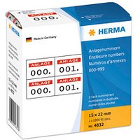 HERMA Klebenummern 4832 Zahlen, weiß/rot 15,0 x 22,0 mm, 2×1.000 Etiketten