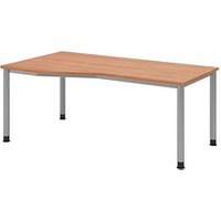 HAMMERBACHER HS18 höhenverstellbarer Schreibtisch nussbaum Trapezform, 4-Fuß-Gestell silber 180,0 x 80,0/100,0 cm HAMMERBACHER HS18 höhenverstellbarer Schreibtisch nussbaum Trapezform, 4-Fuß-Gestell silber 180,0 x 80,0/100,0 cm