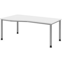 HAMMERBACHER HS18 höhenverstellbarer Schreibtisch weiß Trapezform, 4-Fuß-Gestell silber 180,0 x 80,0/100,0 cm HAMMERBACHER HS18 höhenverstellbarer Schreibtisch weiß Trapezform, 4-Fuß-Gestell silber 180,0 x 80,0/100,0 cm