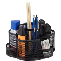 relaxdays Stiftehalter schwarz Metall, lackiert 7 Fächer 17,5 x 16,5 x 11,0 cm