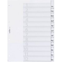 DURABLE Ordnerregister DIN A4 Vollformat 1-12/Jan.-Dez. transparent 12-teilig, 1 Satz