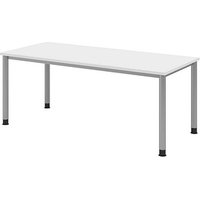 HAMMERBACHER HS19 höhenverstellbarer Schreibtisch weiß rechteckig, 4-Fuß-Gestell silber 180,0 x 80,0 cm HAMMERBACHER HS19 höhenverstellbarer Schreibtisch weiß rechteckig, 4-Fuß-Gestell silber 180,0 x 80,0 cm